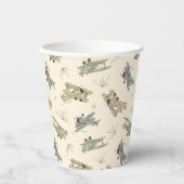 Roaring Art Deco Bi-Flugzeug - blaues grünes Muste Pappbecher (Vorderseite)