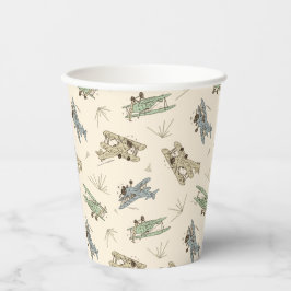 Roaring Art Deco Bi-Flugzeug - blaues grünes Muste Pappbecher