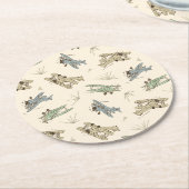 Roaring Art Deco Bi-Flugzeug - blaues grünes Muste Runder Pappuntersetzer (Angewinkelt)