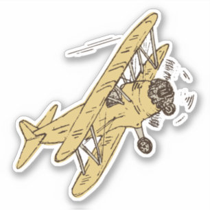 Roaring Art Deco Bi-Flugzeug - gelber Single. Aufkleber