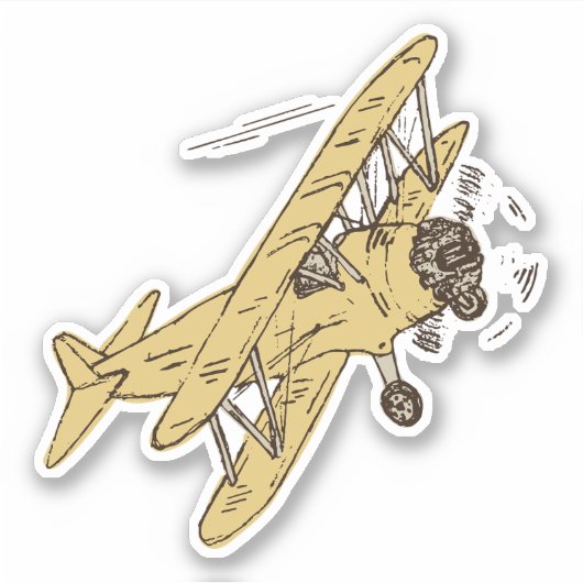 Roaring Art Deco Bi-Flugzeug - gelber Single. Aufkleber (Vorderseite)