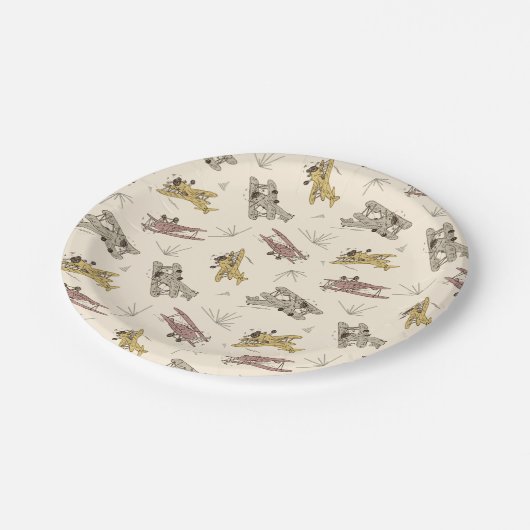 Roaring Art Deco Bi-Flugzeug - rot-gelbes Muster. Pappteller (Schrägansicht)