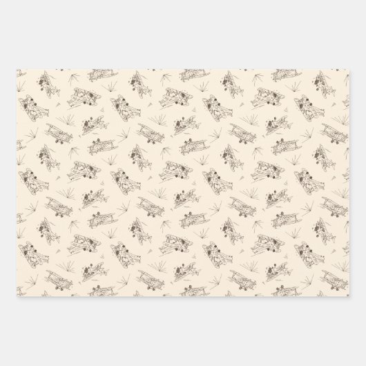 Roaring Art Deco Bi-Flugzeug - Skizzenmuster. Geschenkpapier Set (Vorderseite)