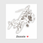 Roaring Art Deco Bi-Flugzeug - skizzierter Single. Aufkleber (Blatt)