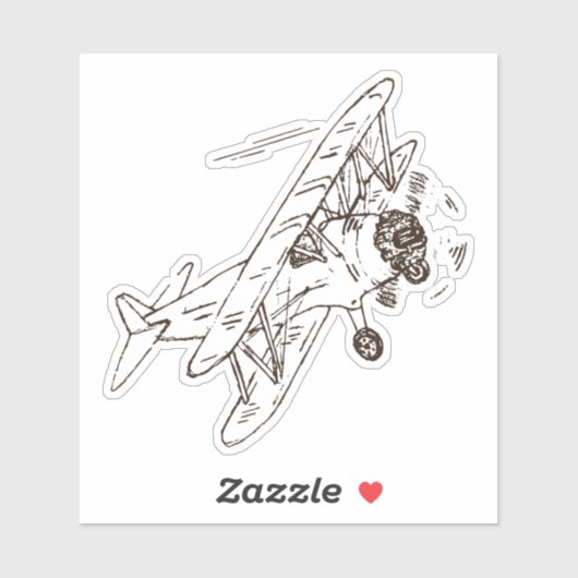 Roaring Art Deco Bi-Flugzeug - skizzierter Single. Aufkleber (Blatt)