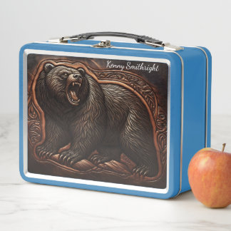 Roaring Beast: Leather Etched Majestät Metall Brotdose