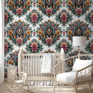 Roaring Beauty: Lion & Floral Splendor Tapete