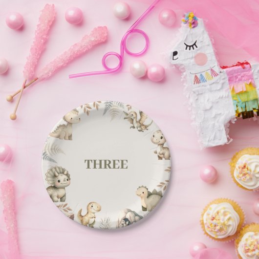 Roaring Boho Dinosaur Thema Geburtstag Pappteller (Party)