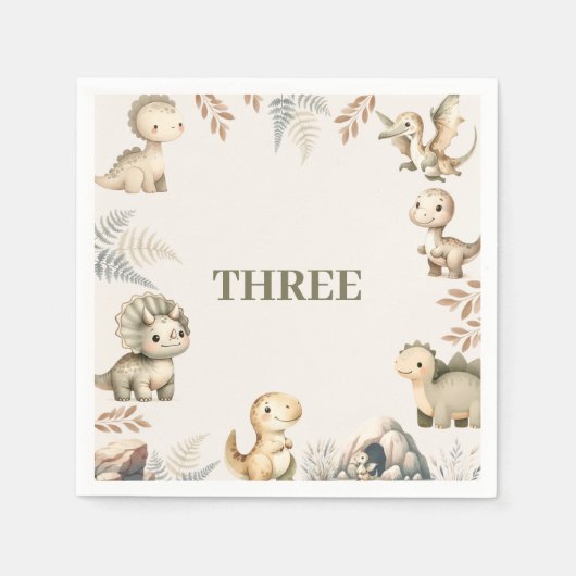 Roaring Boho Dinosaur Thema Geburtstag Serviette (Vorderseite)