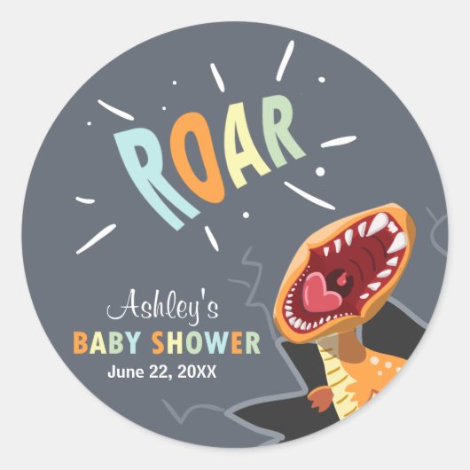 Roaring Dinosaur Babydusche Aufkleber Umschlag Auf (Vorderseite)
