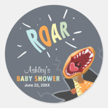 Roaring Dinosaur Babydusche Aufkleber Umschlag Auf