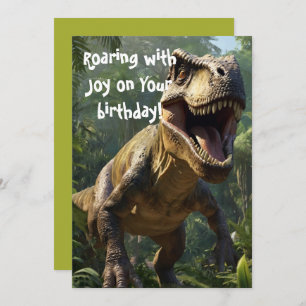 Roaring Dinosaur Birthday Green Grußkarte Einladung