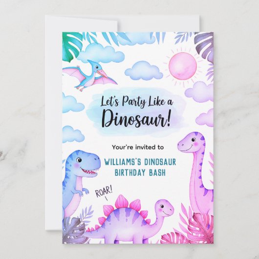 Roaring Dinosaur Birthday Invitation Einladung (Vorderseite)