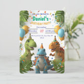 Roaring Dinosaur Boys Geburtstagsparty Einladung | (Stehend Vorderseite)
