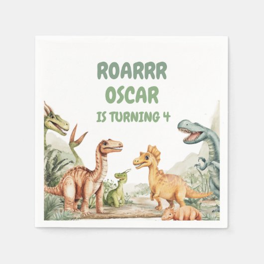 Roaring Dinosaur Geburtstagsparty Serviette (Vorderseite)