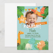 Roaring Dinosaur Themed Customizable Foto Einladung (Vorne/Hinten)