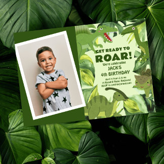 Roaring Dinosaurier Kind Geburtstags-Foto Einladung