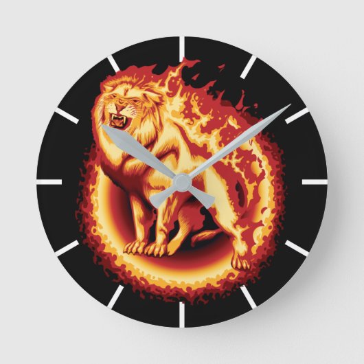 Roaring Fire Lion Runde Wanduhr (Vorderseite)