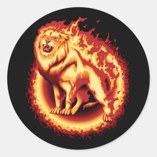 Roaring Fire Lion Runder Aufkleber (Vorderseite)