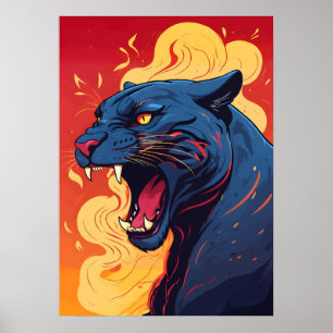 Roaring Fire Panther - kühne Jungle Cat in Flammen Poster