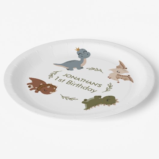 Roaring First Birthday Celebration Pappteller (Schrägansicht)