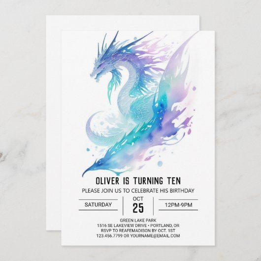 Roaring Fun Dragon Adventure Geburtstag Einladung (Vorne/Hinten)