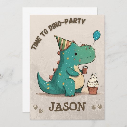 Roaring Fun im Dino Party Einladung (Vorne/Hinten)