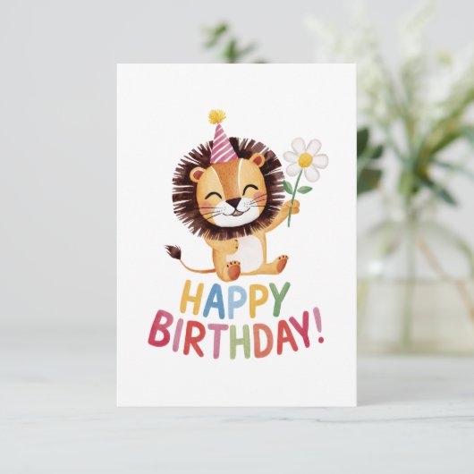 Roaring Fun Lion Birthday Design Dankeskarte (Stehend Vorderseite)