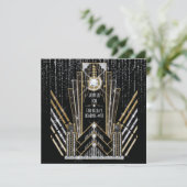 Roaring Gatsby Art Deco Bling Party Einladungen (Stehend Vorderseite)