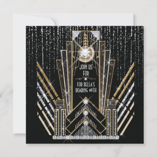 Roaring Gatsby Art Deco Bling Party Einladungen (Vorderseite)