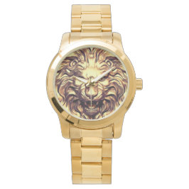 Roaring Gold Lion Head Armbanduhr
