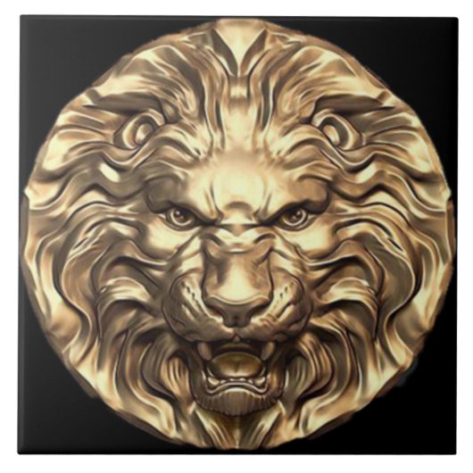 Roaring Gold Lion Head Keramik Tile Fliese (Vorderseite)
