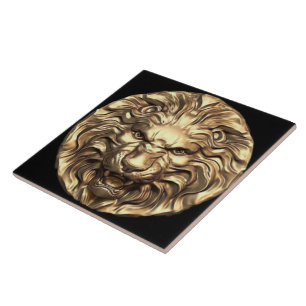 Roaring Gold Lion Head Keramik Tile Fliese