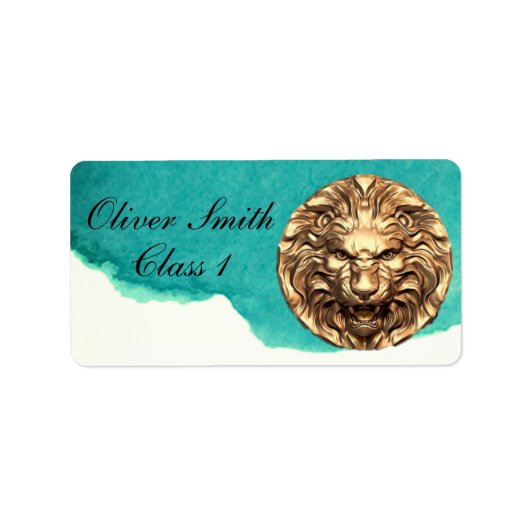 Roaring Gold Lion Head Personalisiert School Label Adressaufkleber (Vorne)