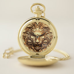 Roaring Gold Lion Head Pocket Watch Taschenuhr