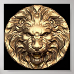 Roaring Gold Lion Head Poster
