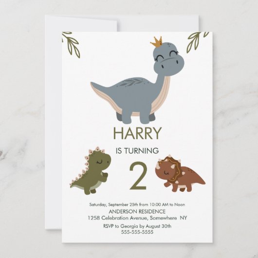 Roaring Good Time Boho Dinosaur Thema Einladung (Vorderseite)