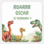 Roaring Good Time Dinosaur Party Quadratischer Aufkleber (Vorderseite)
