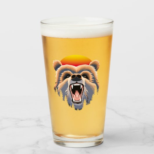 Roaring Grizzly Bär Face Glas (Vorne (Gefüllt))