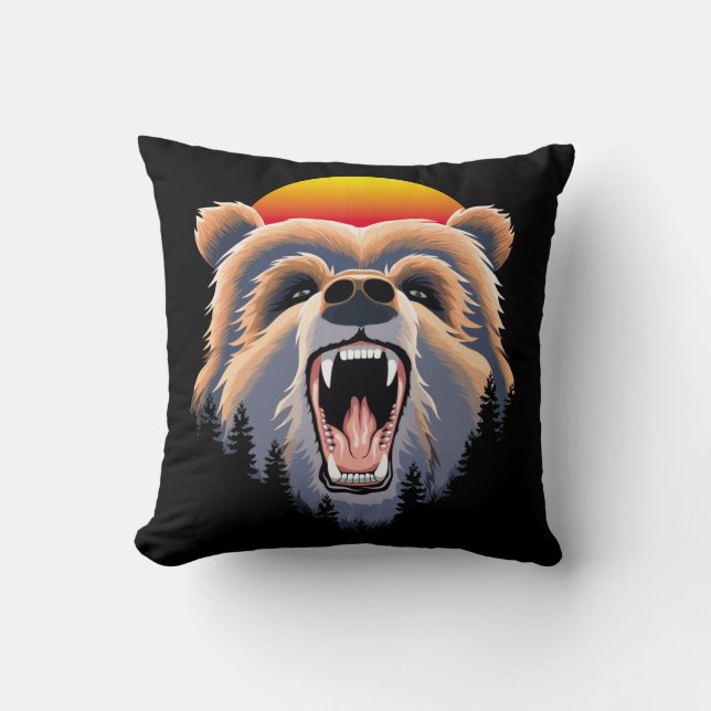 Roaring Grizzly Bär Face Kissen (Vorderseite)