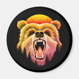 Roaring Grizzly Bär Face Magnet