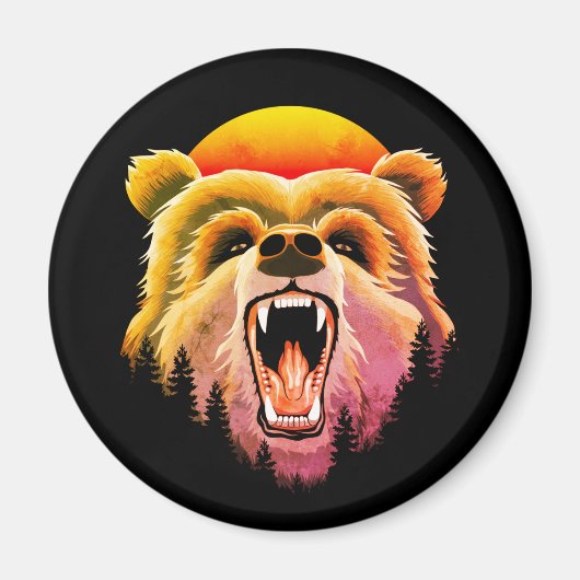 Roaring Grizzly Bär Face Magnet (Vorne)