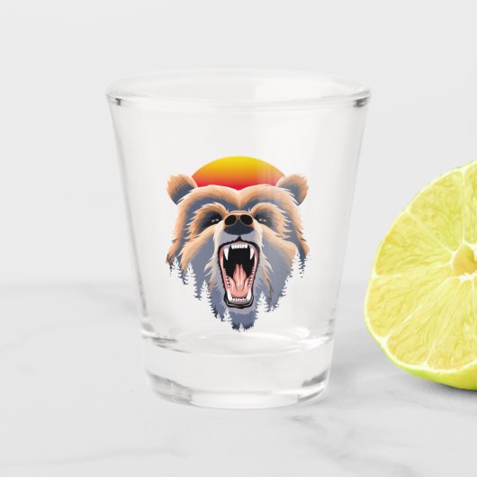 Roaring Grizzly Bär Face Schnapsglas (Vorderseite)