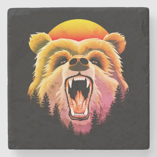 Roaring Grizzly Bär Face Steinuntersetzer (Vorderseite)