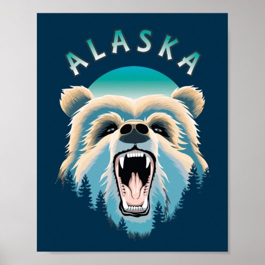 Roaring Grizzly Bären Face - Alaska Wildlife Poster (Vorne)