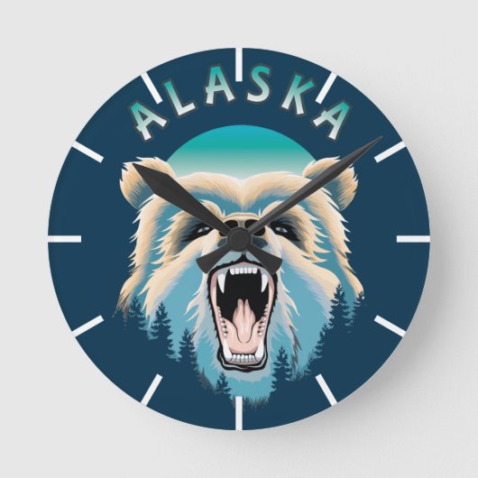 Roaring Grizzly Bären Face - Alaska Wildlife Runde Wanduhr (Vorderseite)