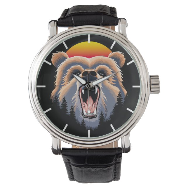Roaring Grizzy Bären Face Watch Armbanduhr (Vorderseite)