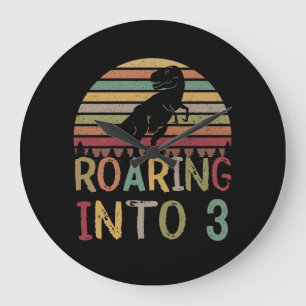 Roaring in 3. Geburtstag Junge Dinosaurier T Rex Große Wanduhr