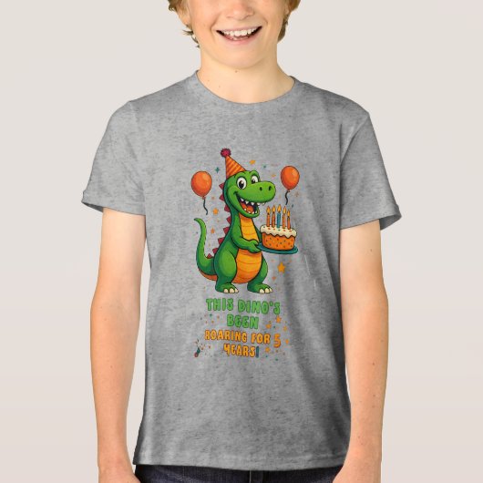 Roaring in 5 - Dino Birthday Design Tri-Blend Shirt (Vorderseite)