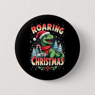 Roaring in Christmas Kids Girls Funny Dinosaur X Button